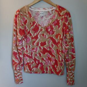 Nic+Zoe Sweater Womens S Pink Abstract V-Neck Knit Pullover Top Long Sleeve